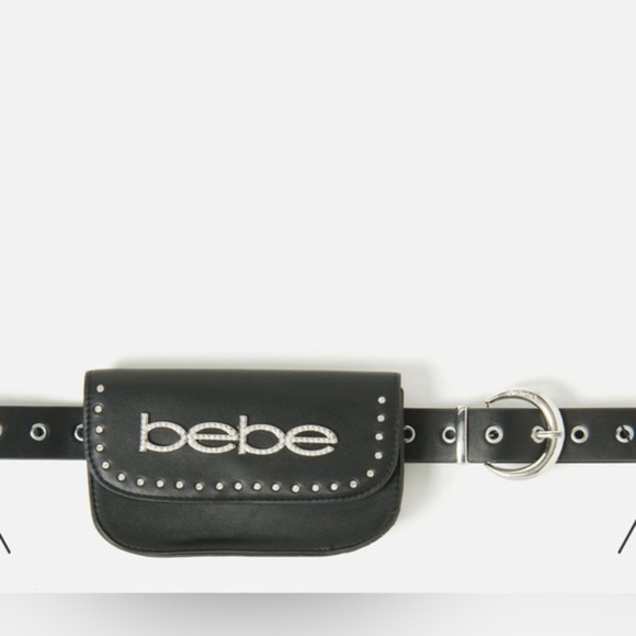 BEBE LOGO GROMMET rhinestones black BELT‎ BAG size L/XL new main image 5